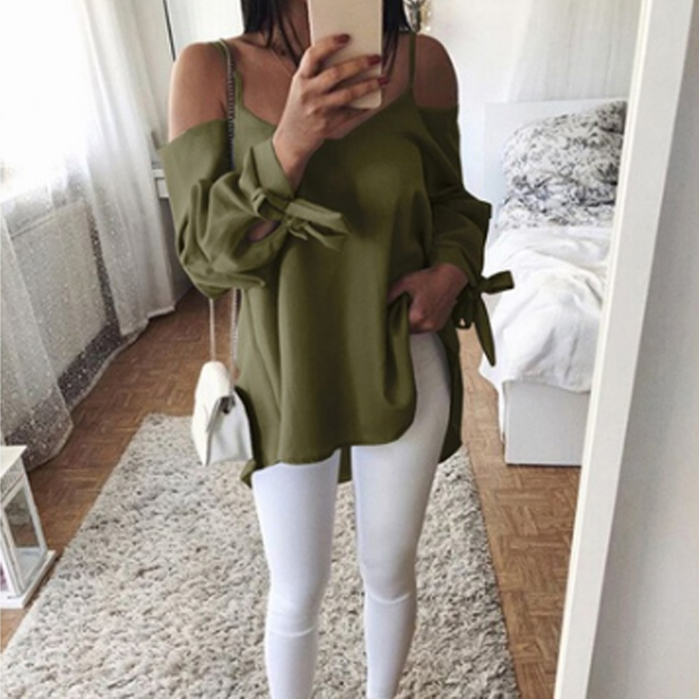 Sexy long sleeve shirt with v-neck slingback