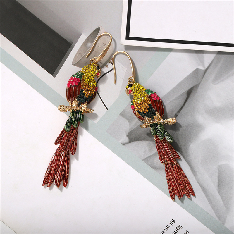 Metal dripping parrot earrings