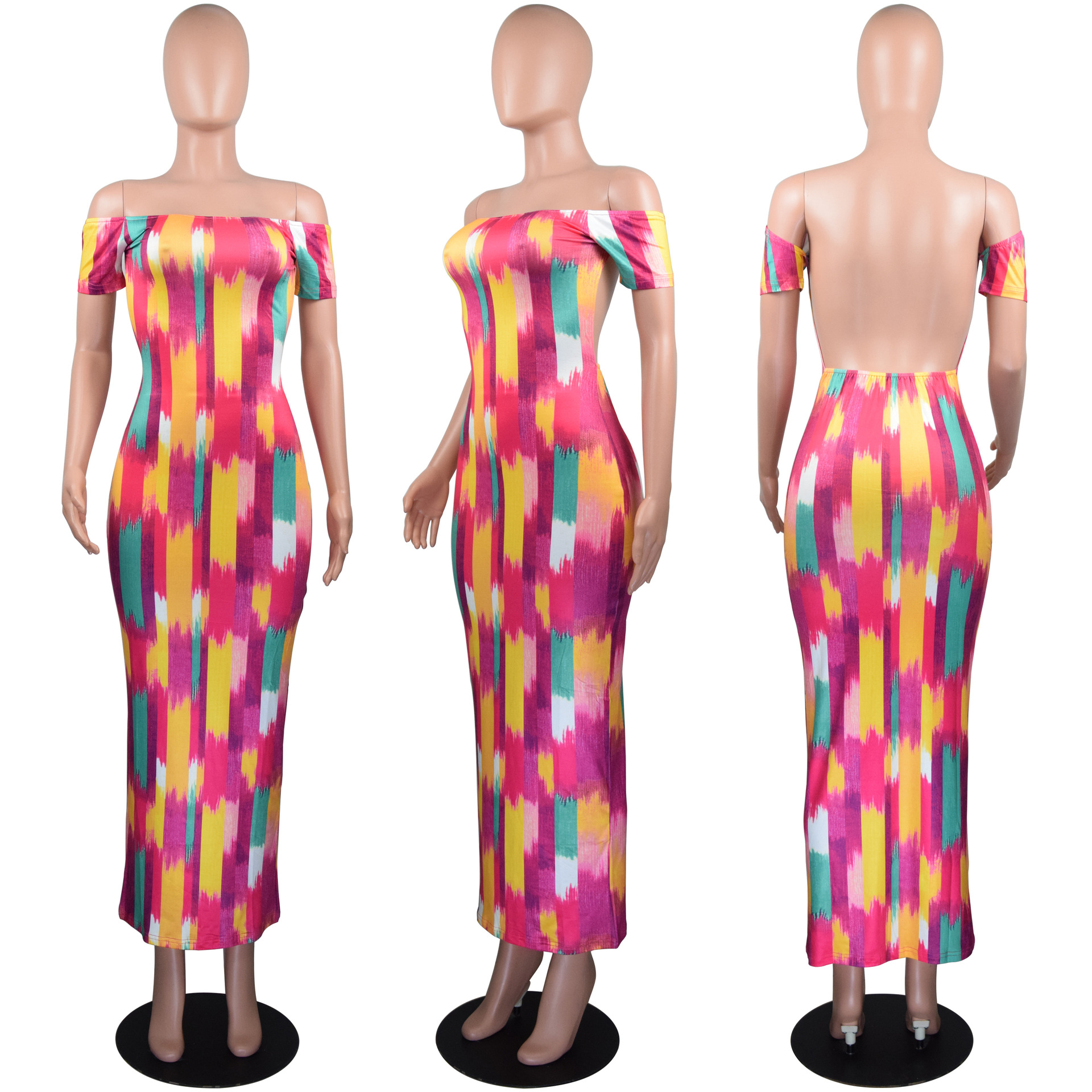 Women's Rainbow Stripe Collar Dress