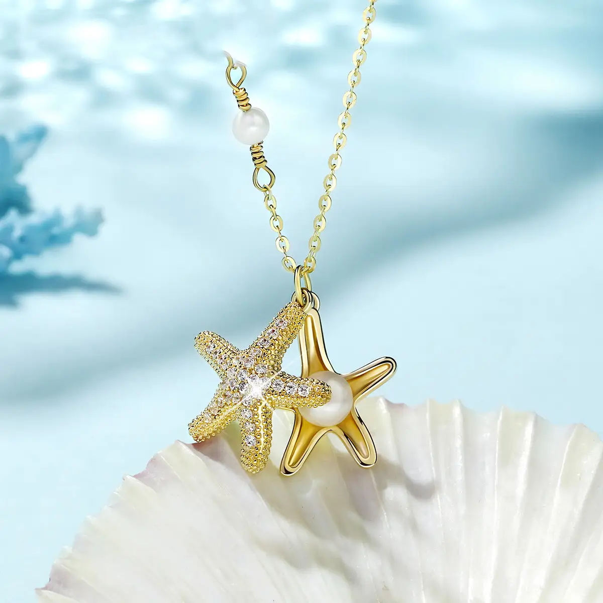Natural pearl imitation zircon necklace