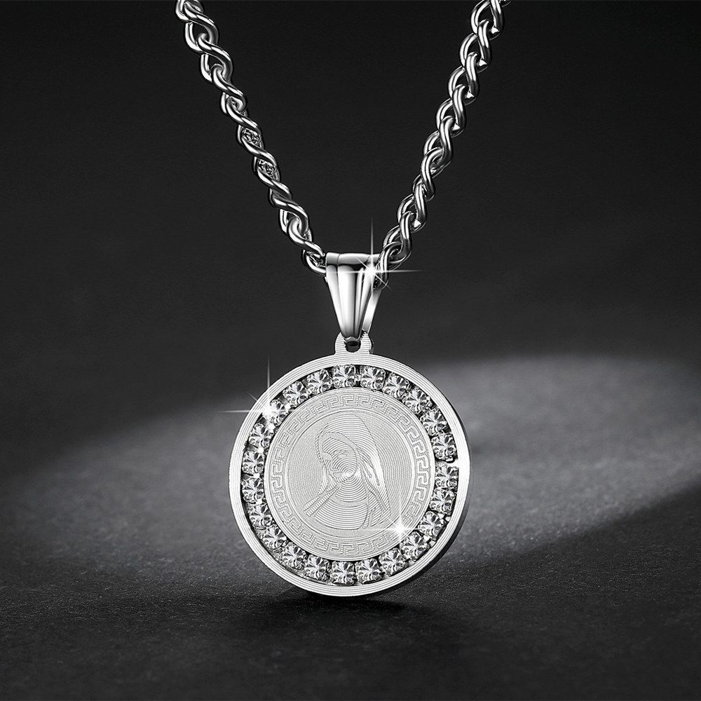 Golden Silver Stainless Steel Round Pendant Necklace