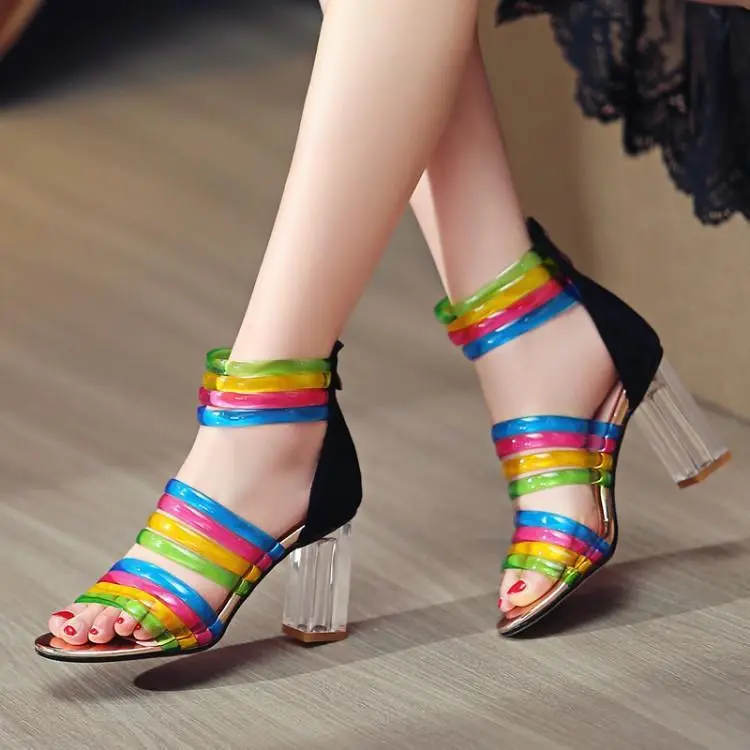 Sandals Candy Colour Ankle Strap High Heel Sandals - Black