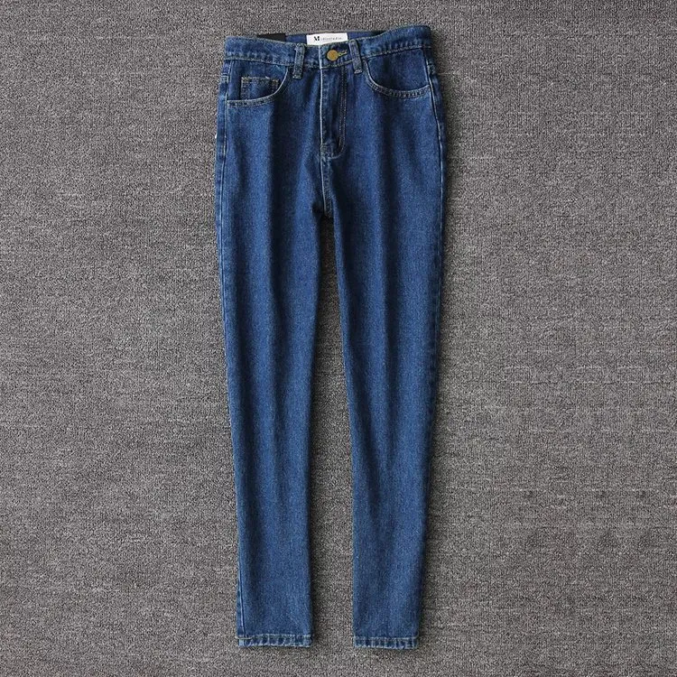 Vintage Women Boyfriend Women's Jeans Mom High Waist Jeans Blue Casual Pencil Korean Pants Street Jeans - Dark Blue