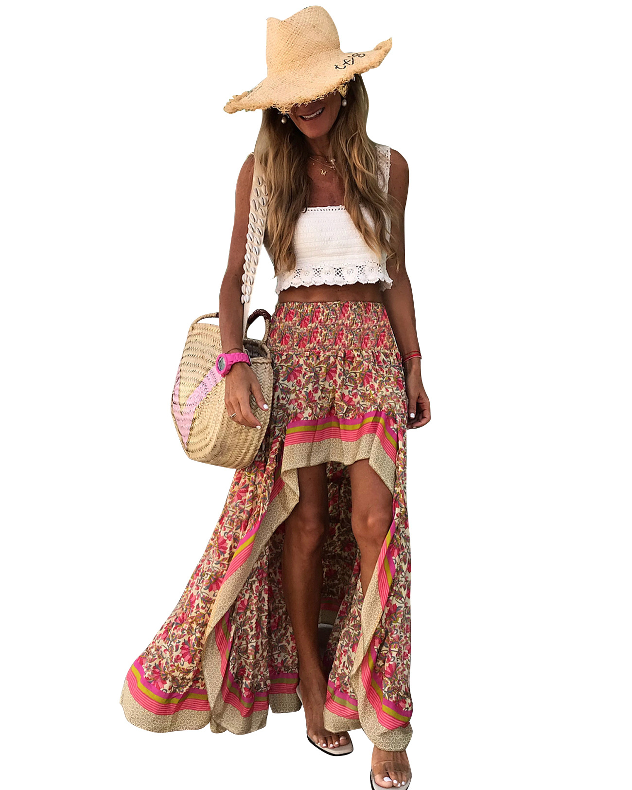 Irregular high waist women's long skirt