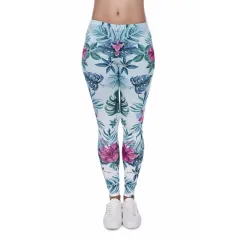Tortoise back leaf floral cropped pants - Blue - View 1