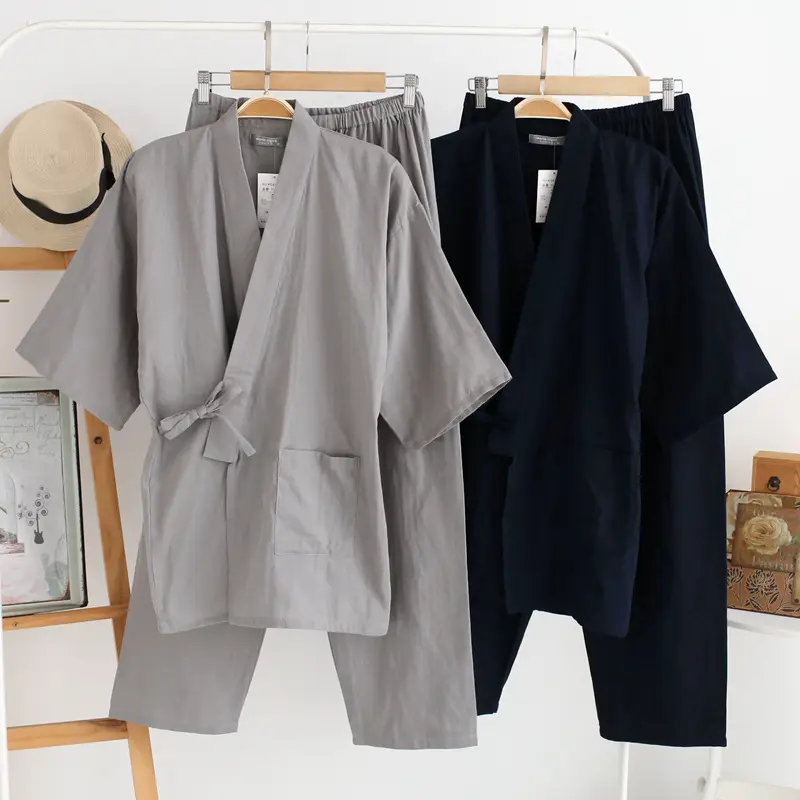 Men's kimono pajamas cotton double gauze loose