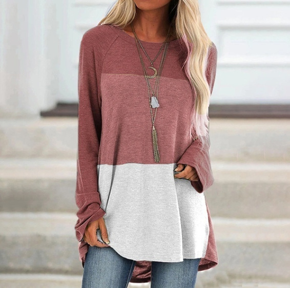 Colorblock casual round neck hedging