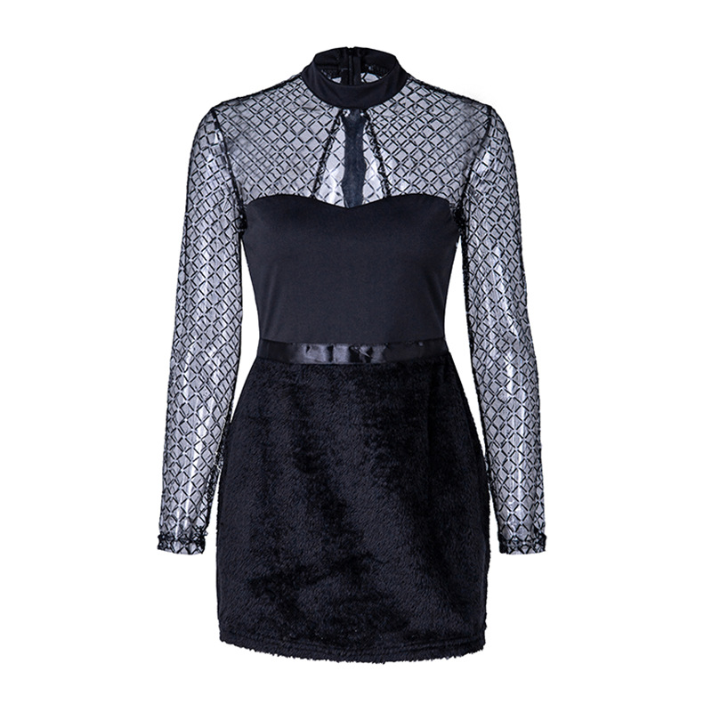 Mesh stitching sexy temperament dress