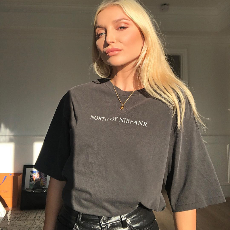 Loose round neck mid-length T-shirt