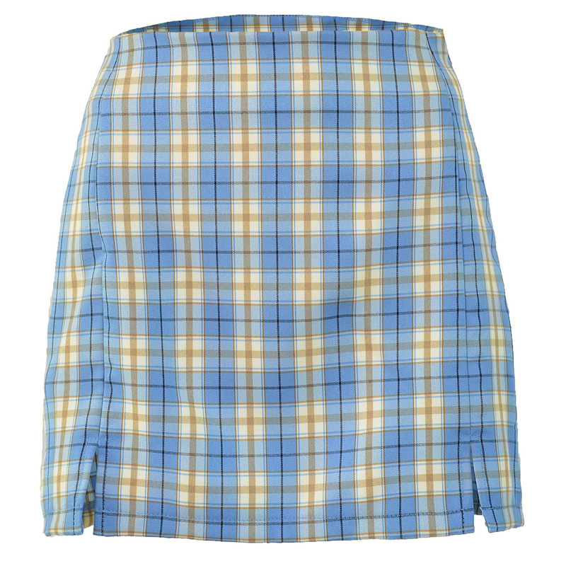 Checked high-rise slim slimming split skirt