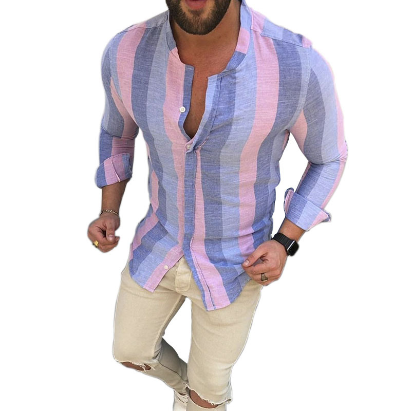 Colorblock striped casual shirt long sleeve button