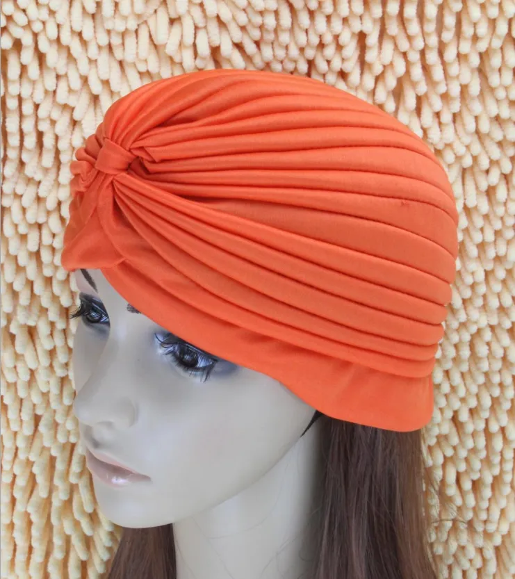Indian headscarf, hood, earmuff, yoga pullover, multi color pleated hat - Orange Red