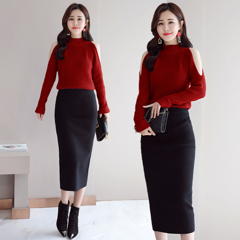 Two piece long skirt sweater set