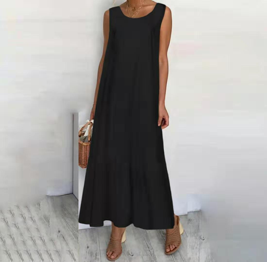 Solid color dress sleeveless loose long skirt