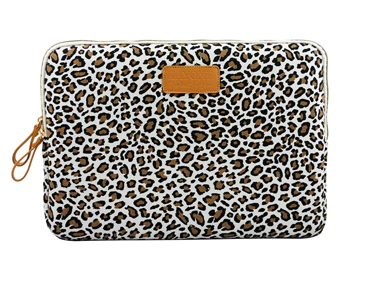 Leopard canvas notebook liner bag - White