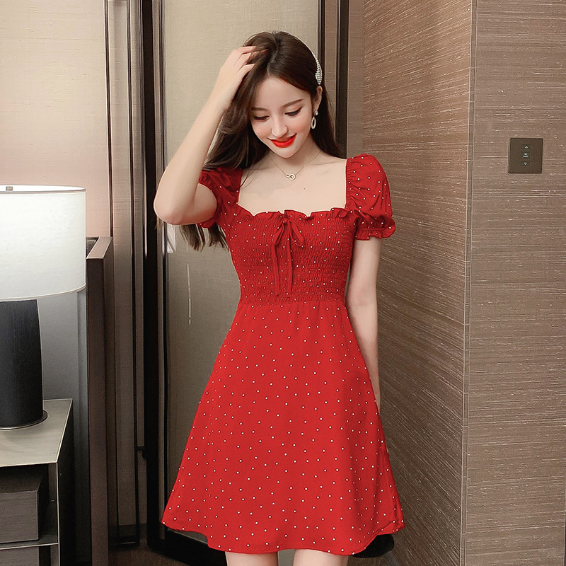 Puff sleeves backless retro fairy skirt