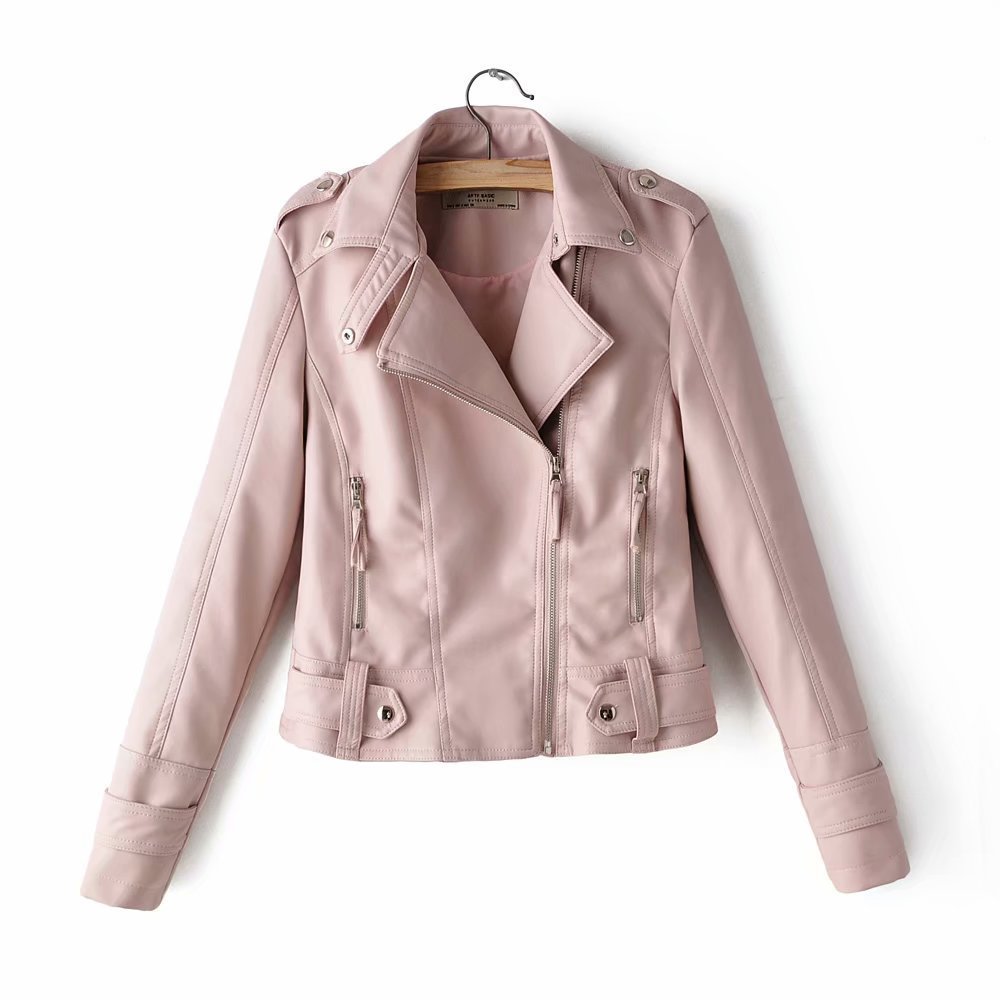 Short PU motorcycle leather jacket Pink - Shop at LoveMi