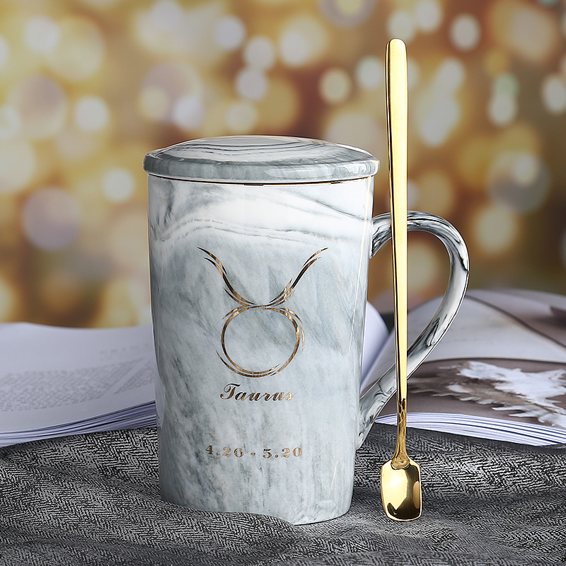 Ceramic water cup with lid spoon Grey - Shop at LoveMi