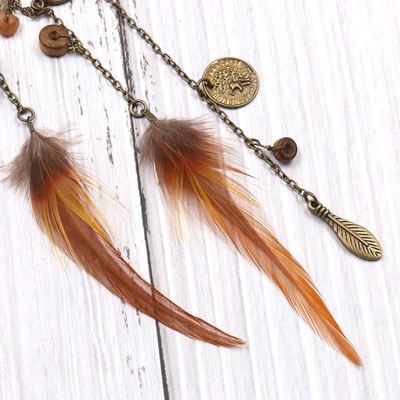 Punk necklace feather pendant sweater chain
