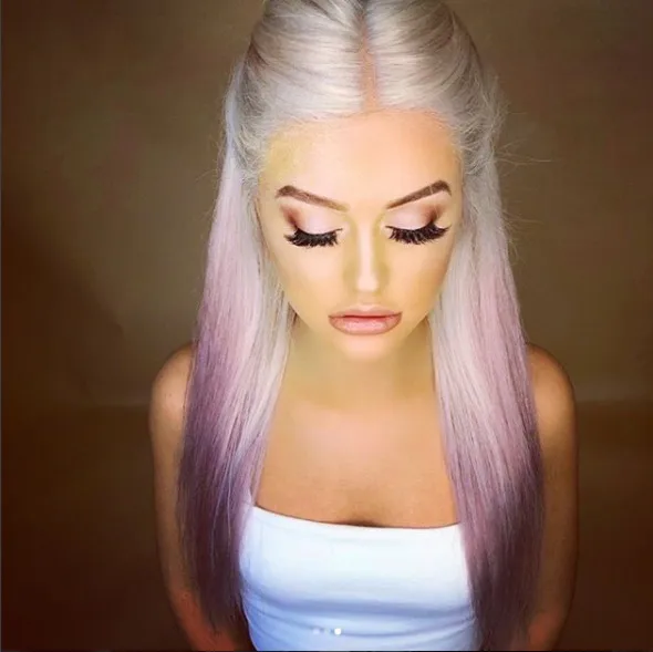 Gradient lilac long straight hair Pink - Shop at LoveMi