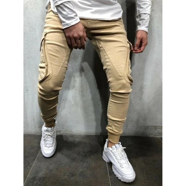 Spring and autumn feet sports trousers men's personality zipper pocket stretch casual pants