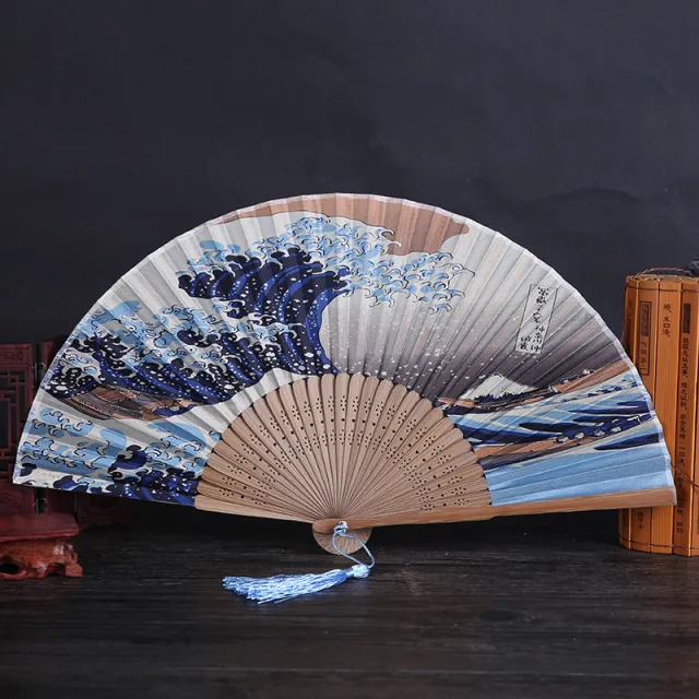 Real Japanese silk bamboo fan Blue - Shop at LoveMi