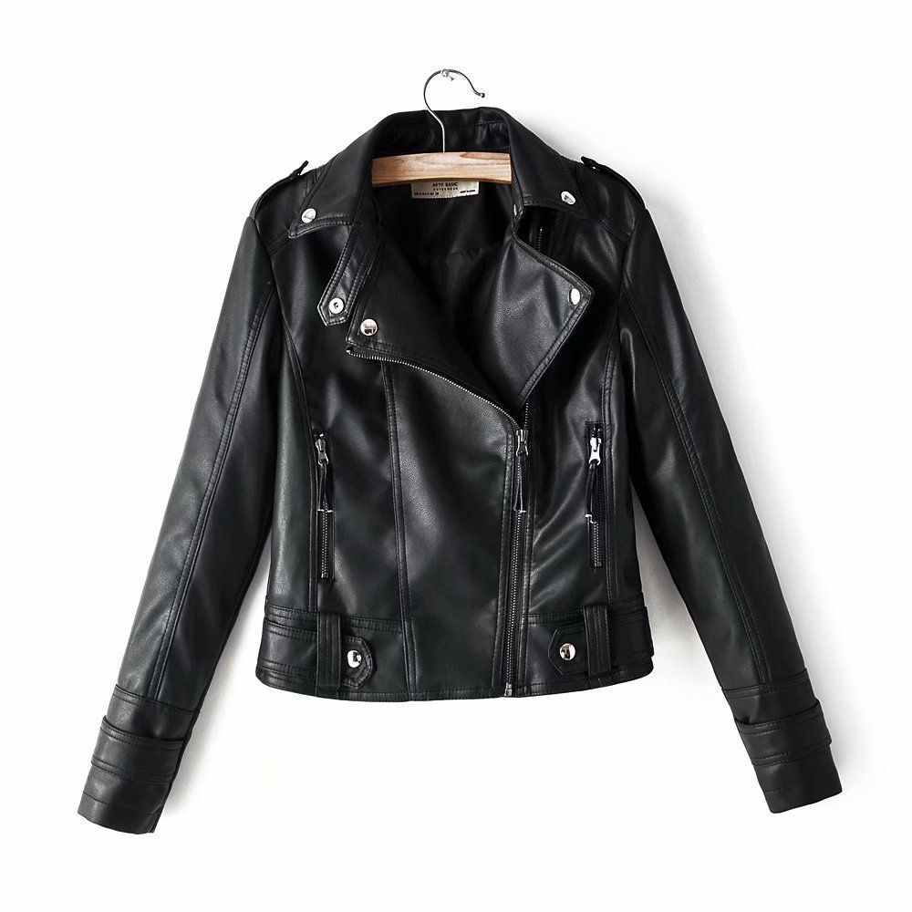 Short PU motorcycle leather jacket Black - Shop at LoveMi