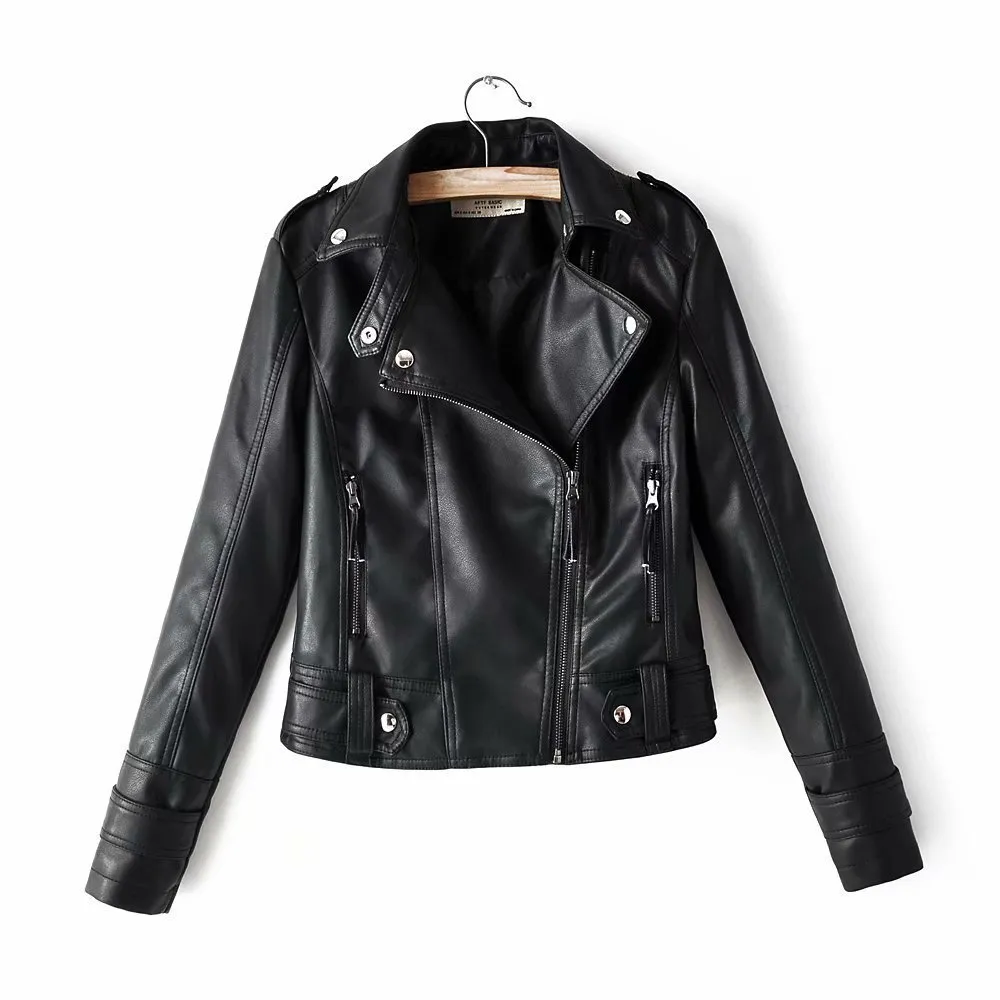 Short PU motorcycle leather jacket - Black