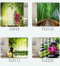 Bamboo forest green lake series printing shower curtain - View 1