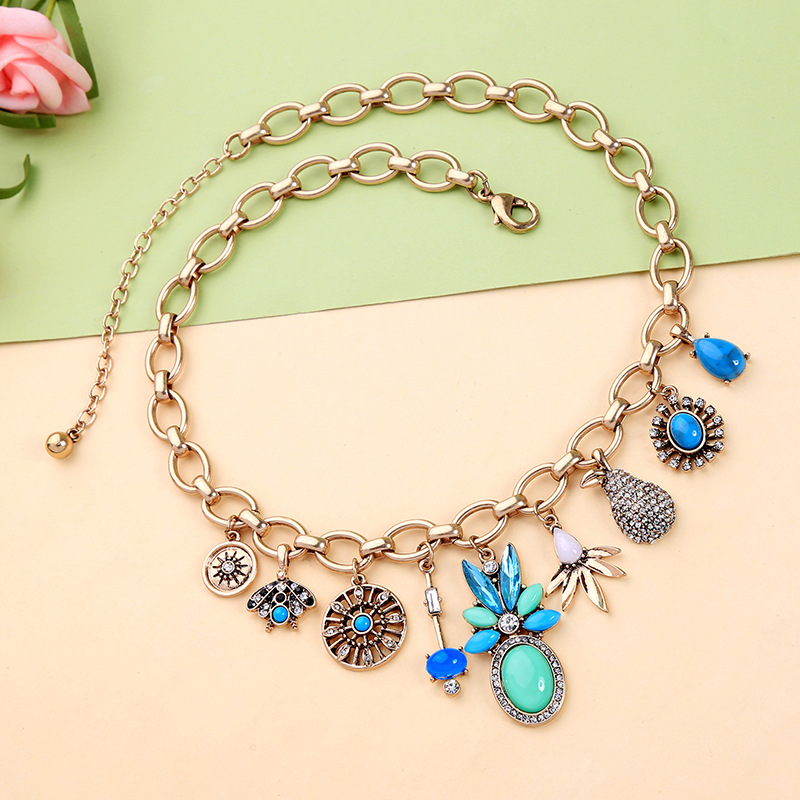 Geometric diamond fruit pendant necklace