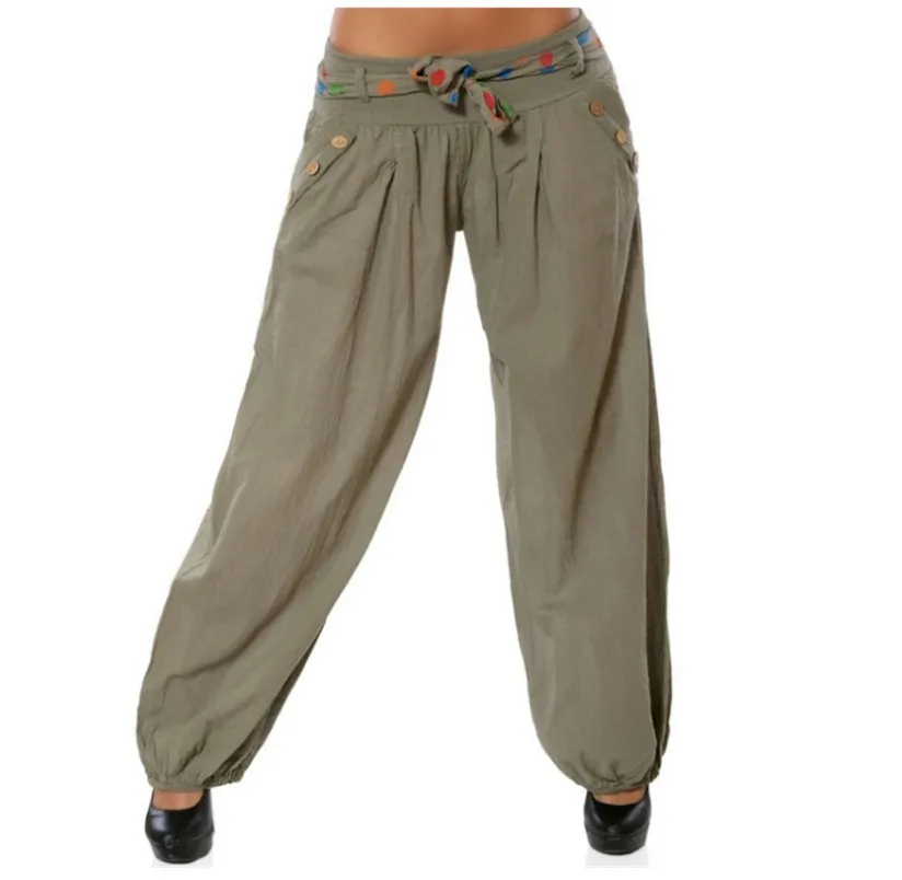 Casual loose print Low Waist Wide Leg Pants - Khaki