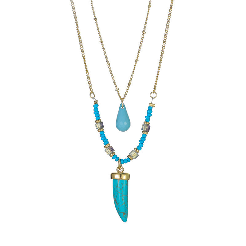 Blue Pine Pendant Tassel Necklace Clavicle Chain