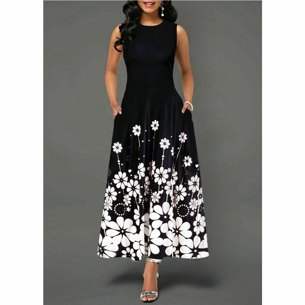 Fashionable simple printed pocket big swing skirt