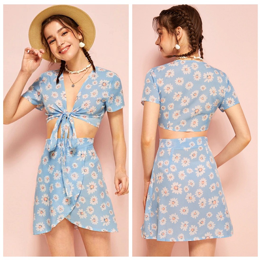 Explosion bow print short sleeves