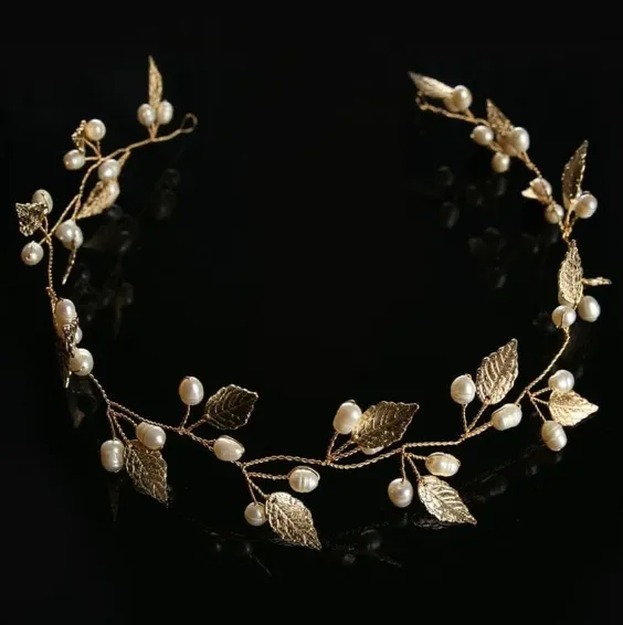 Bridal handmade pearl hair band Gold - Shop at LoveMi