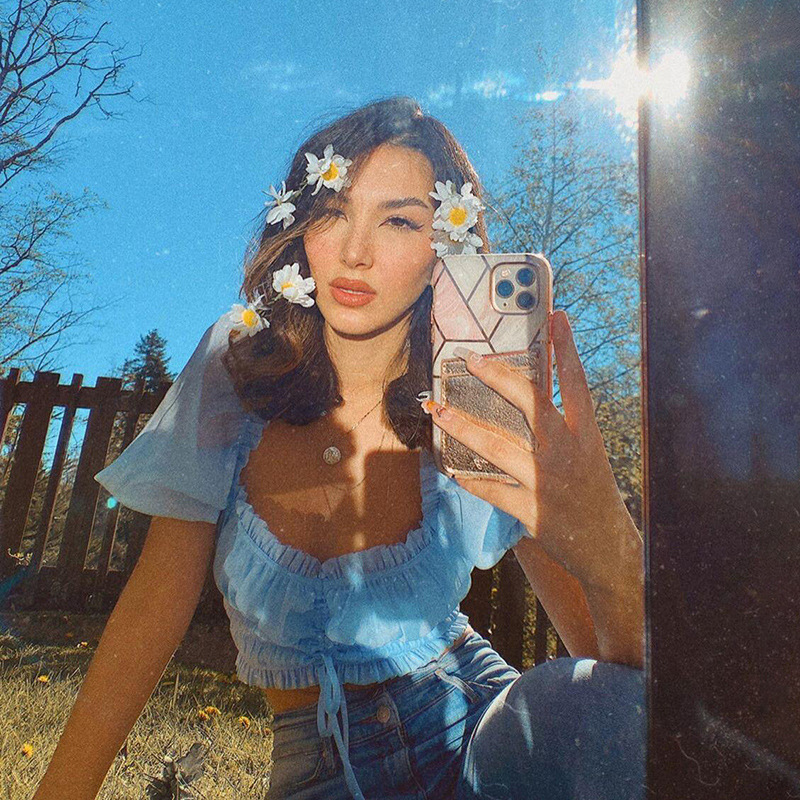 Fungus edge word shoulder strap T-shirt