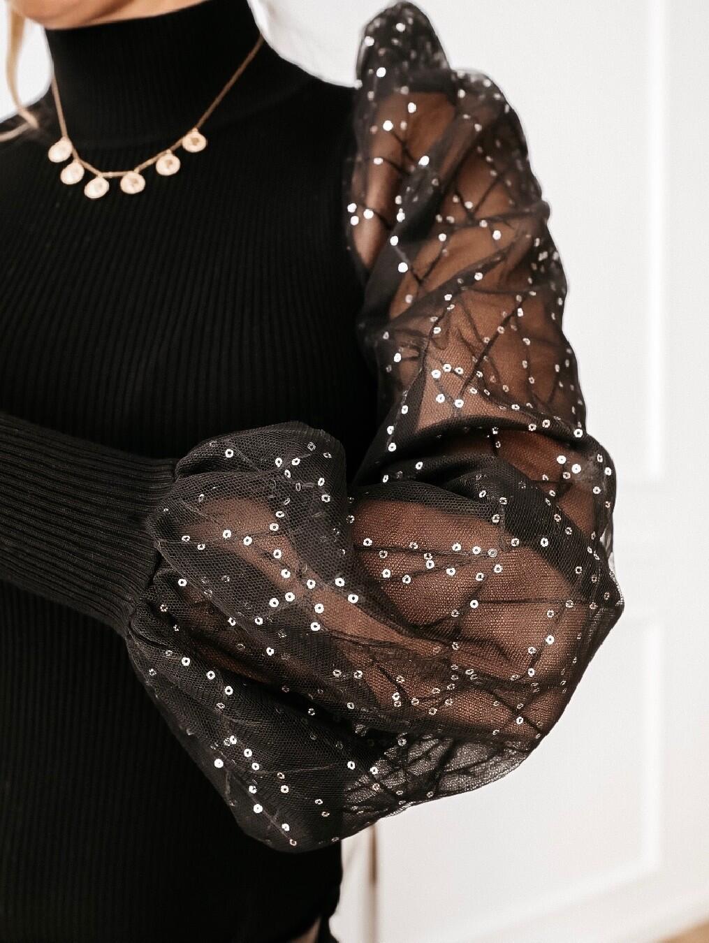 Shiny bead mesh thread sleeve stitching