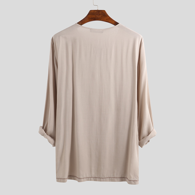 Men's vintage cotton and linen long sleeve top