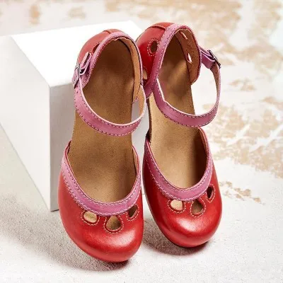 Chunky women's shoes plus size leather shoes Red - Shop at LoveMi
