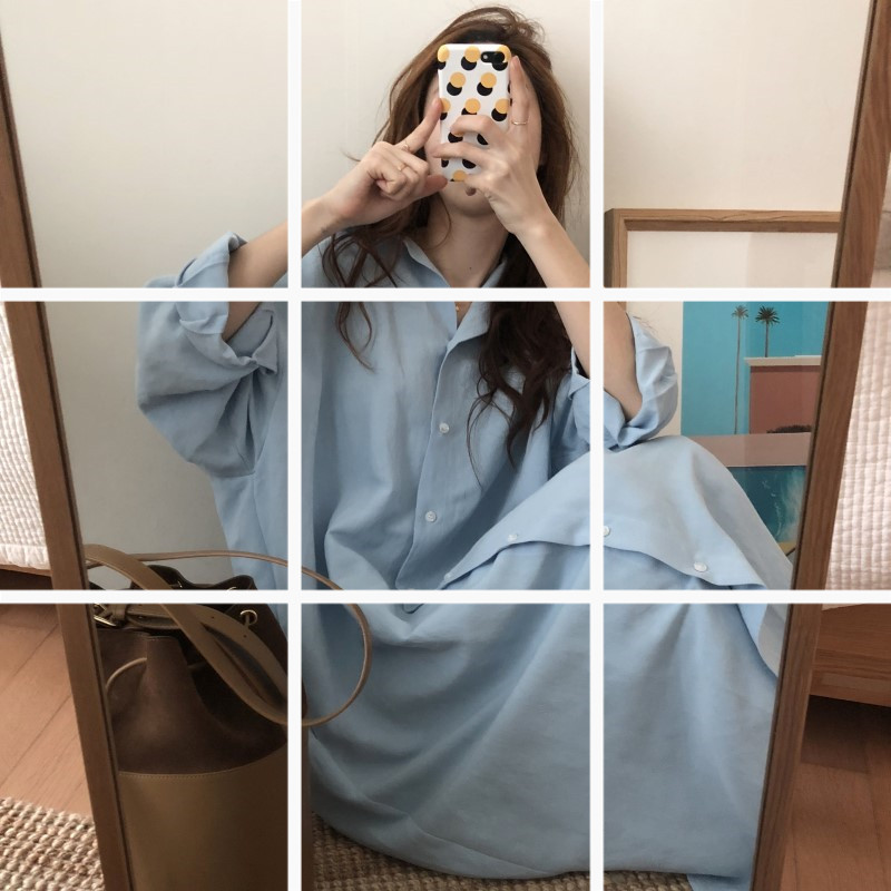 Long knee-length shirt cardigan shirt