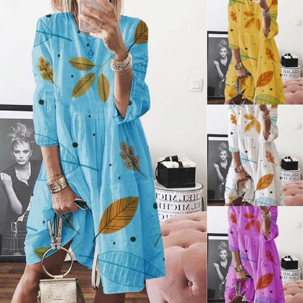 Pine leaf printed high waist dress