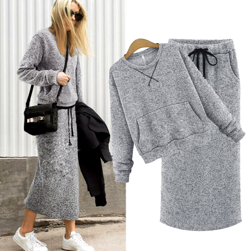 Sweater fleece half-length skirt two-piece suit skirt