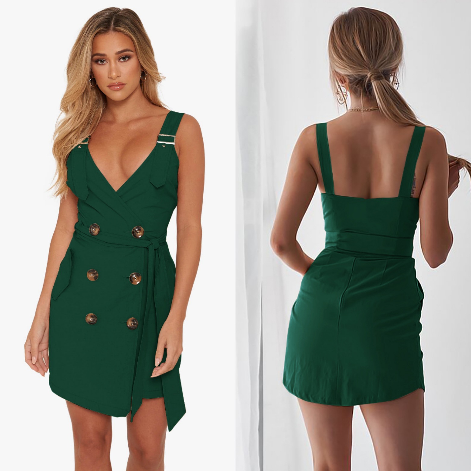 حمالات فستان نسائي بخصر عميق على شكل V مع تنورة وكيس خلفي