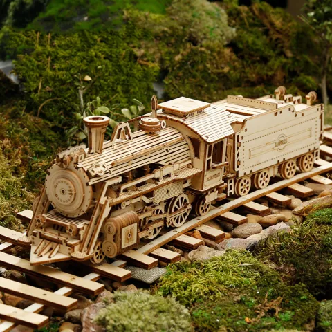 3D Wooden Puzzle Train Model DIY Toy Mechanical Kit