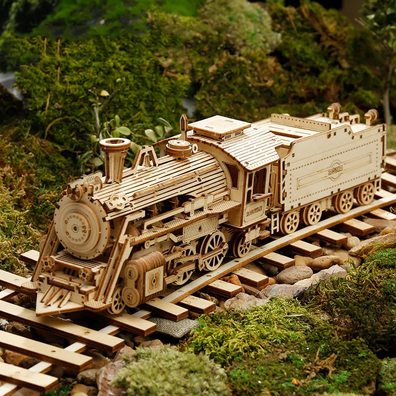 3D Wooden Puzzle Train Model DIY Toy Mechanical Kit