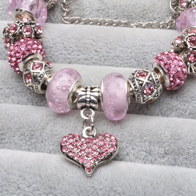 Female crystal ladies pink bracelet