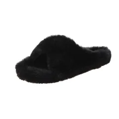 Cross hair slippers casual flat rabbit hair women's shoes - Black - View 1