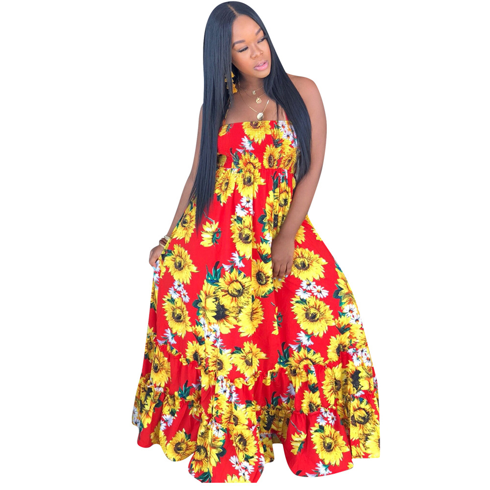 Sunflower print long skirt