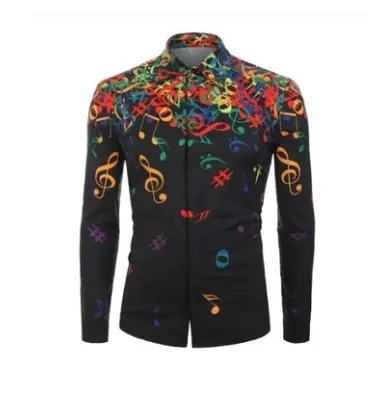 Two-door note printed long-sleeved village dress