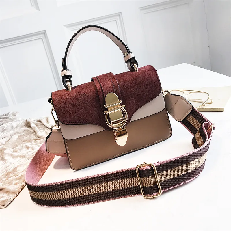 One shoulder messenger contrast color frosted portable small square bag - Coffee